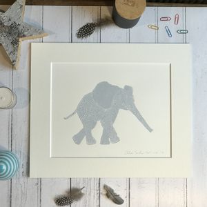 Screen Print Edition of 5- Small- Farrow & Ball BElephant facing right with an out stretched trunk