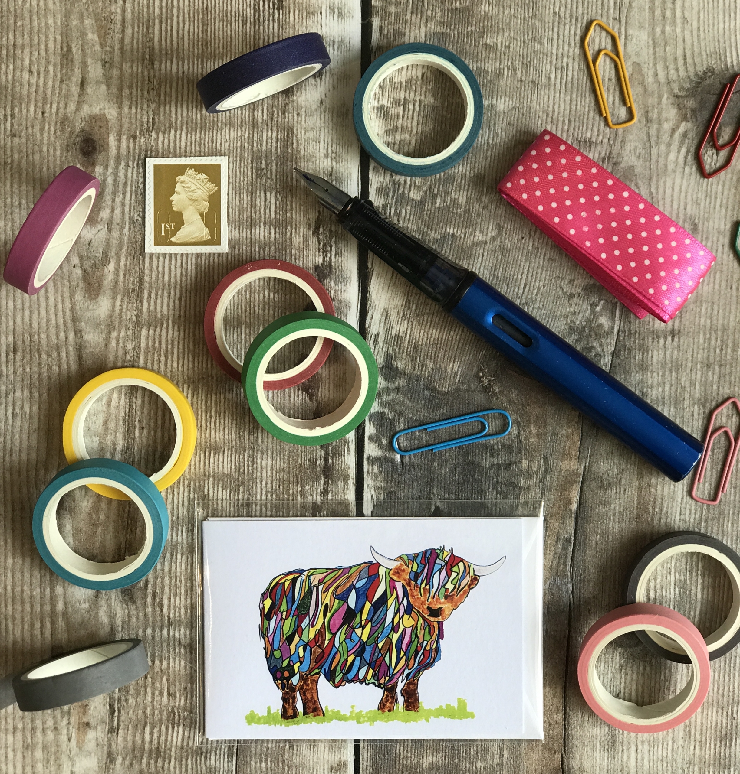 MINI MINI CARD- Bright highland cow PACK OF 5