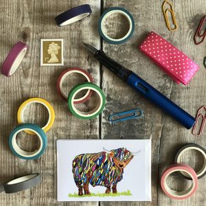 MINI MINI CARD- Bright highland cow PACK OF 5