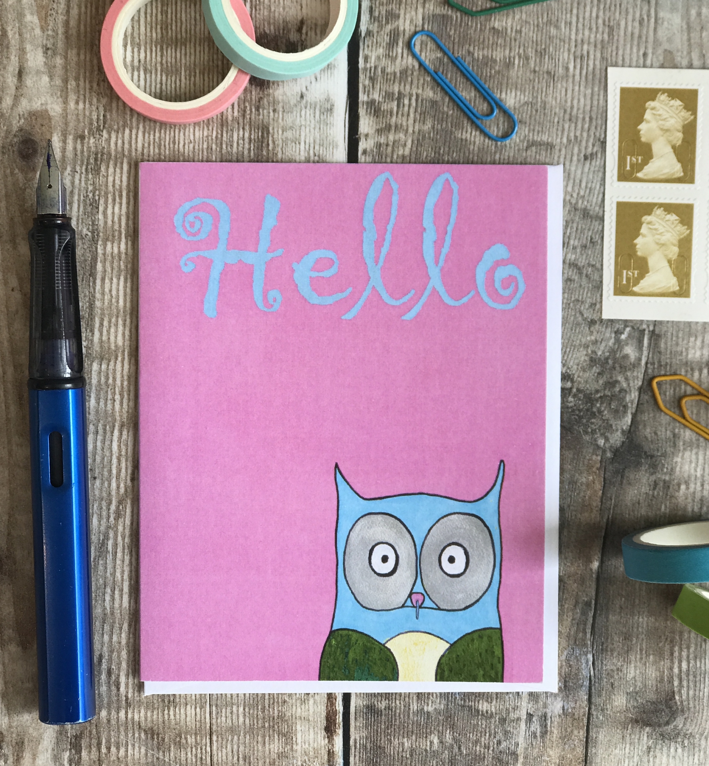 CARD PACK - Hello Owl design on Pink