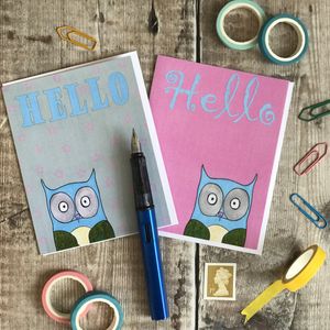 PORTRAIT CARD PACK - Owl design (3 grey, 3 pink)
