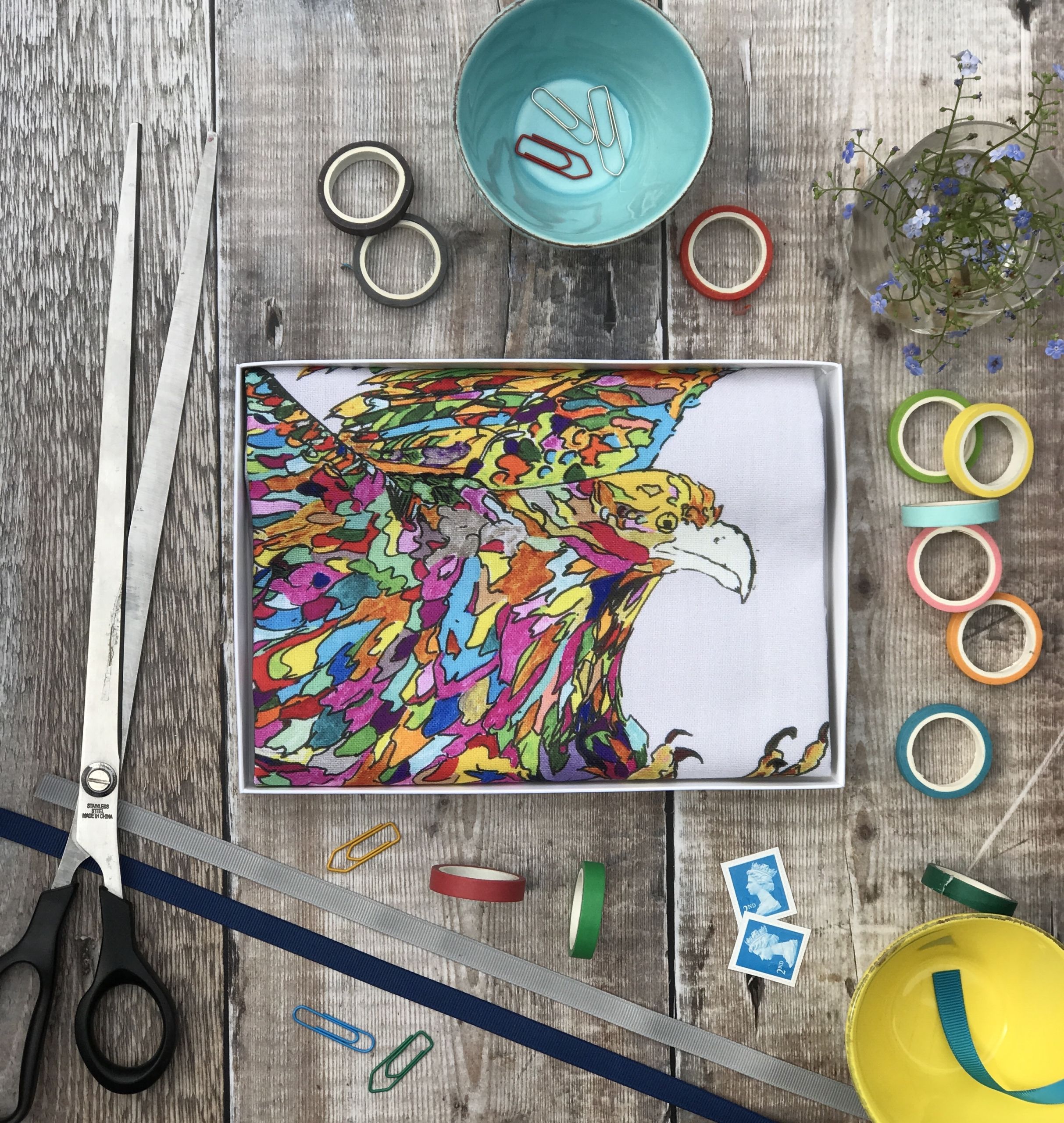 tea towel folded in an open box eagle