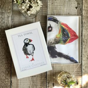 A GIFT BOXED TEA TOWEL - Large Running Puffin