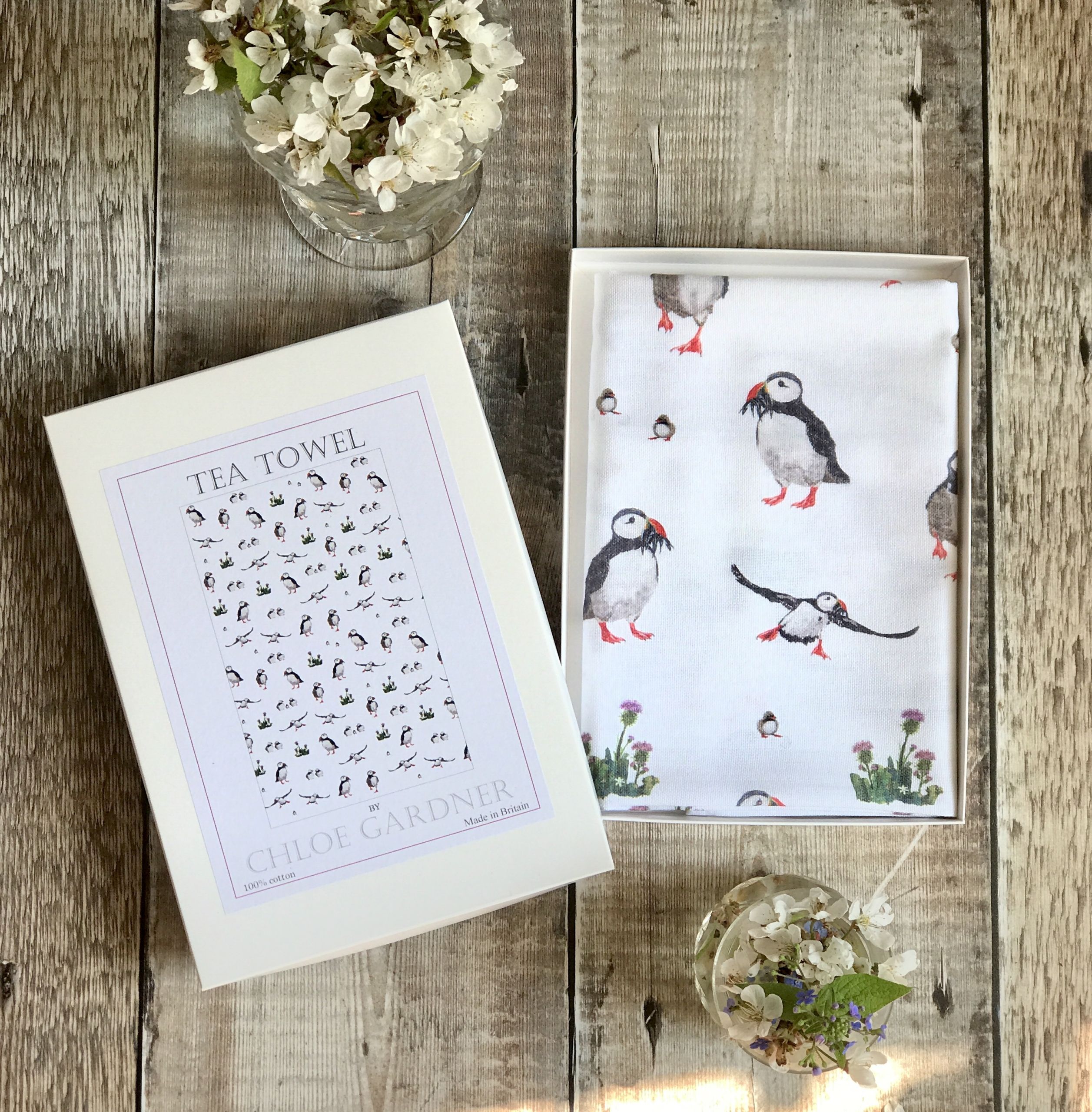 A GIFT BOXED TEA TOWEL - Puffin Repeat