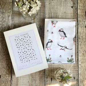 A GIFT BOXED TEA TOWEL - Puffin Repeat