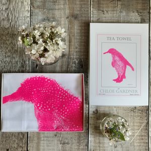 A GIFT BOXED TEA TOWEL - Fluoro Pink Penguin