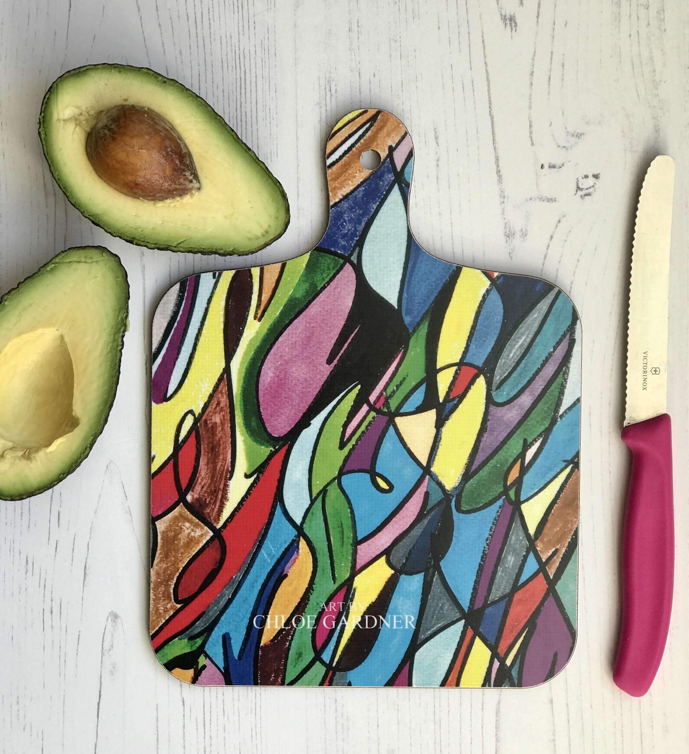 CHOPPING BOARD - SMALL- Multi Coloured Art - Stripey Back