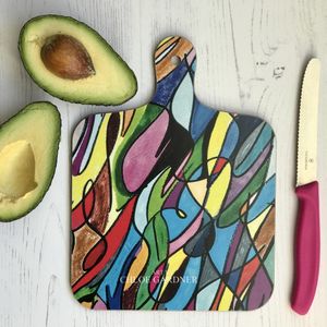 ON SALE - CHOPPING BOARD - SMALL- Multi Coloured Art - Stripey Back