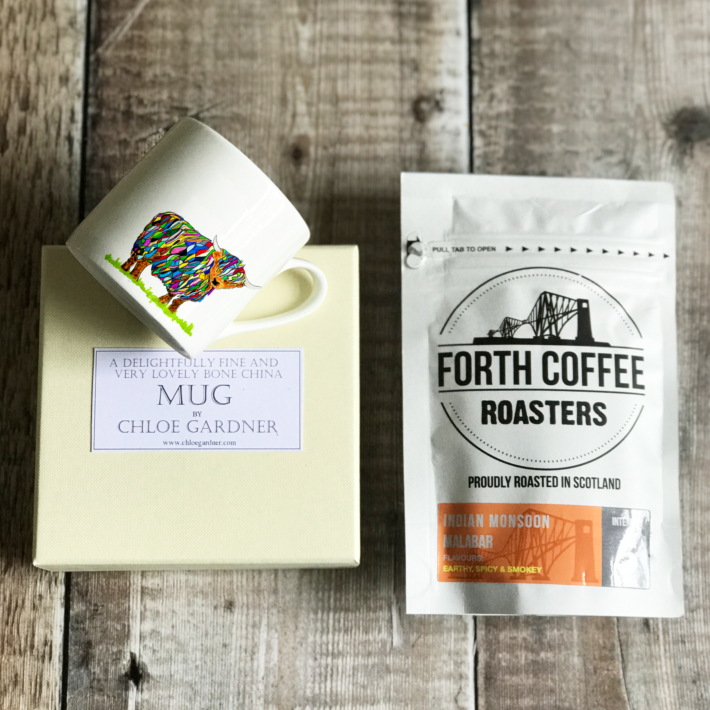 Coffee Gift Set - Bright Highland Cow Espresso Mug (with Coffee)