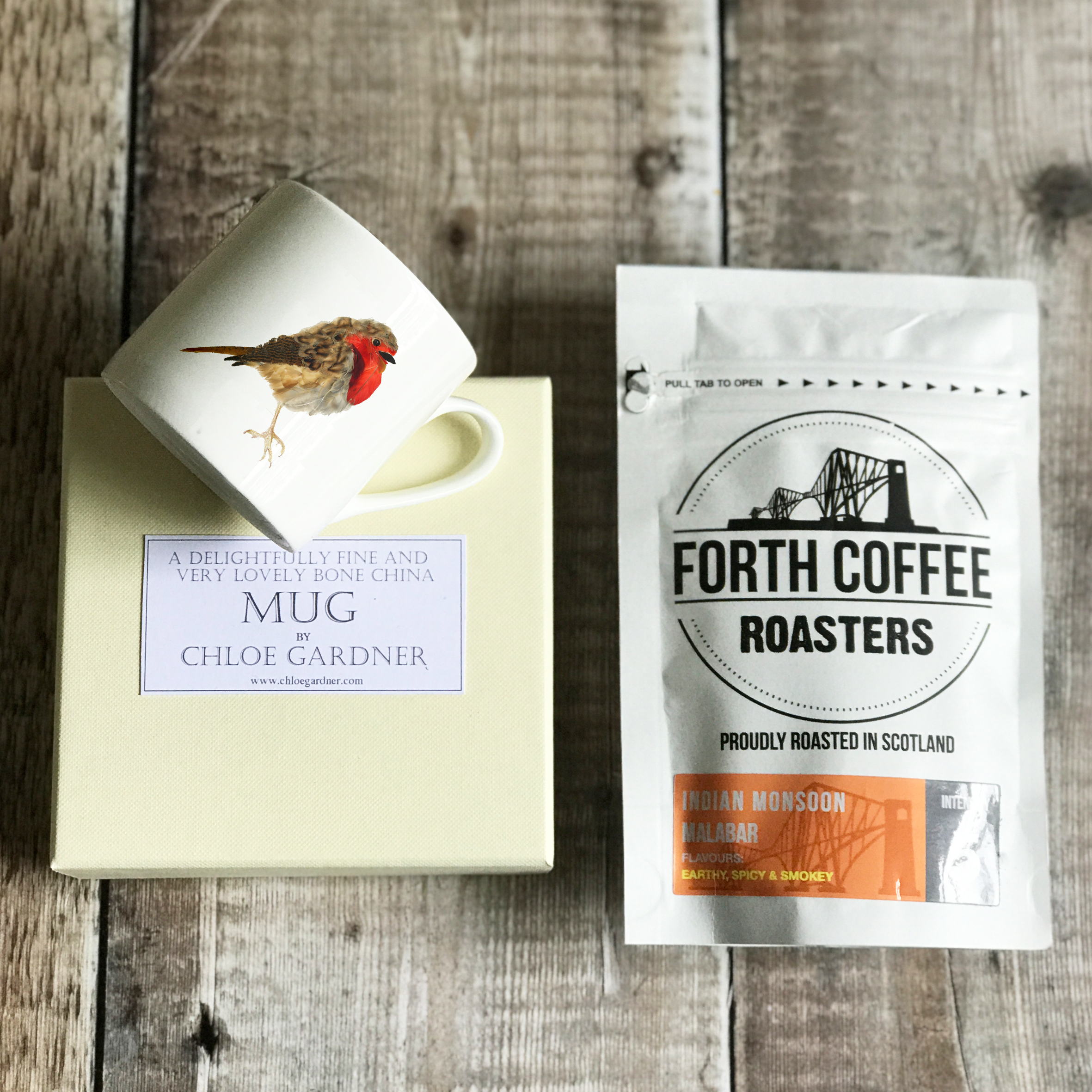 Coffee Gift Set - Robin Espresso Mug (with Coffee)