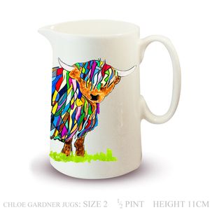 Jug- Half pint - BRIGHT MULTI-COLOURED HIGHLAND COW Design