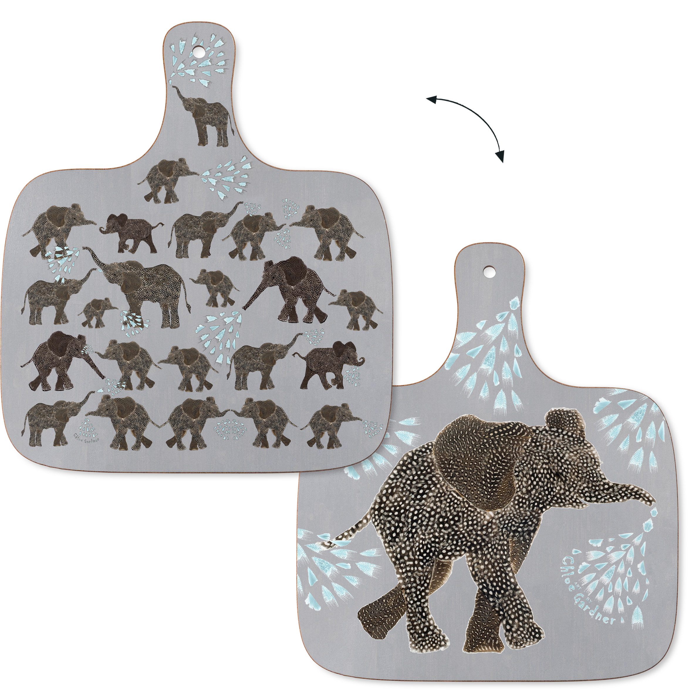 CHOPPING BOARD - MEDIUM - Elephant on Grey