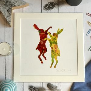 Mini Print - Square in a mount and bag for 8 inch frame - Leaf Hares (Avail:2 04/26)