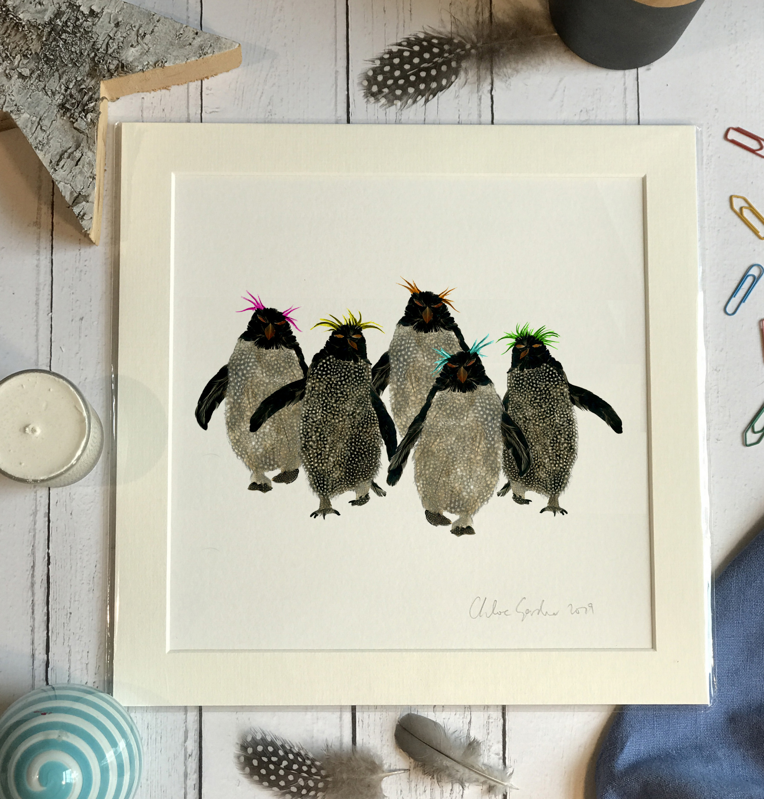 Mini Print - Square in a mount and bag for 8 inch frame - Group of Rockhopper penguins  (Avail:1 04/26)