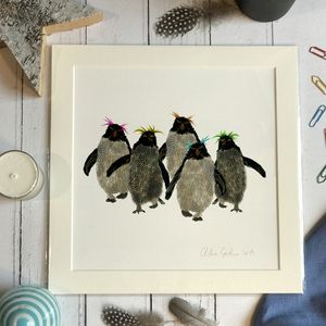 Mini Print - Square in a mount and bag for 8 inch frame - Group of Rockhopper penguins (Avail:1 04/26)