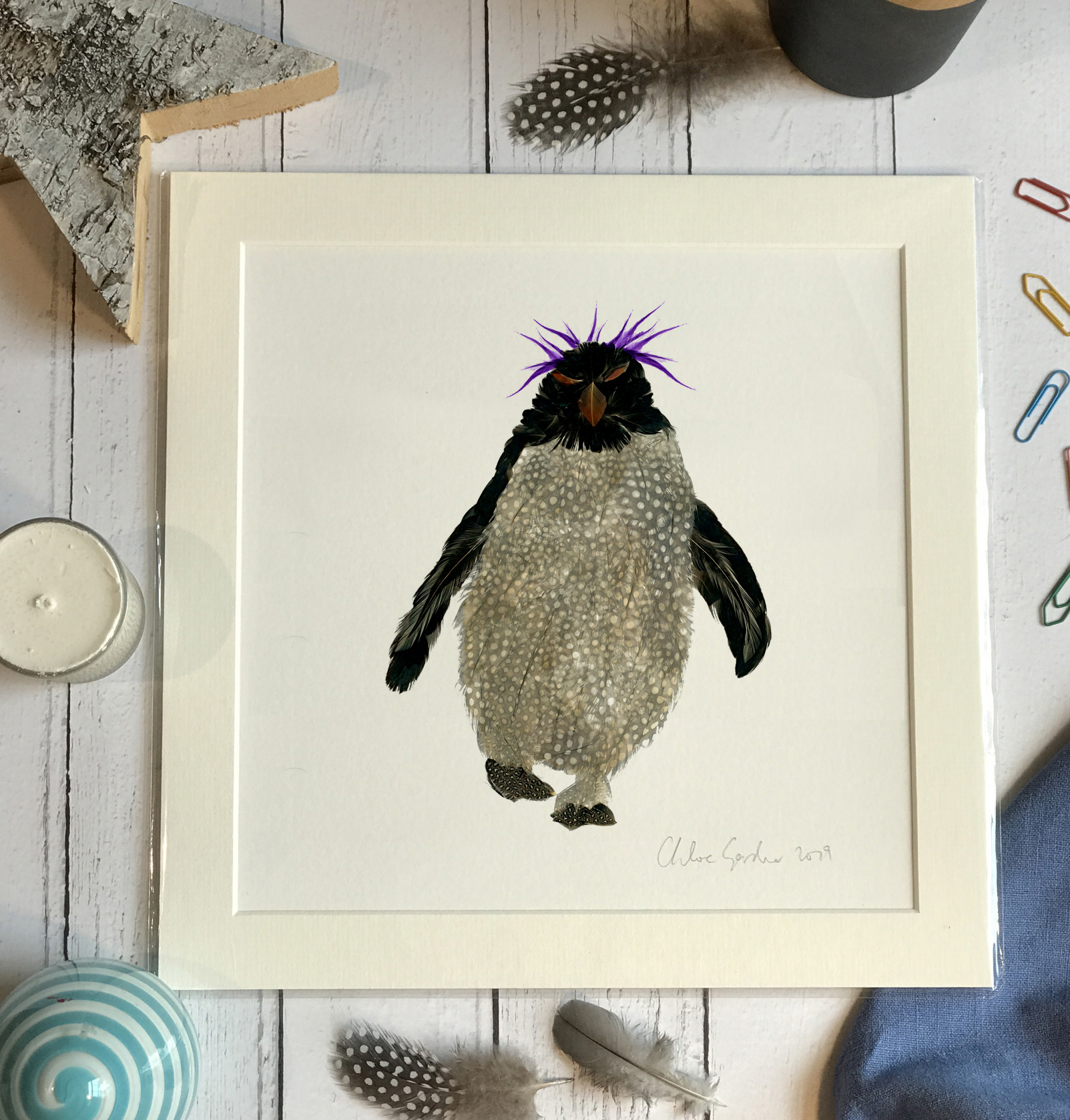 Mini Print - Square in a mount and bag for 12 inch frame - Single rockhopper with mad purple hair  (Avail:2 04/26)