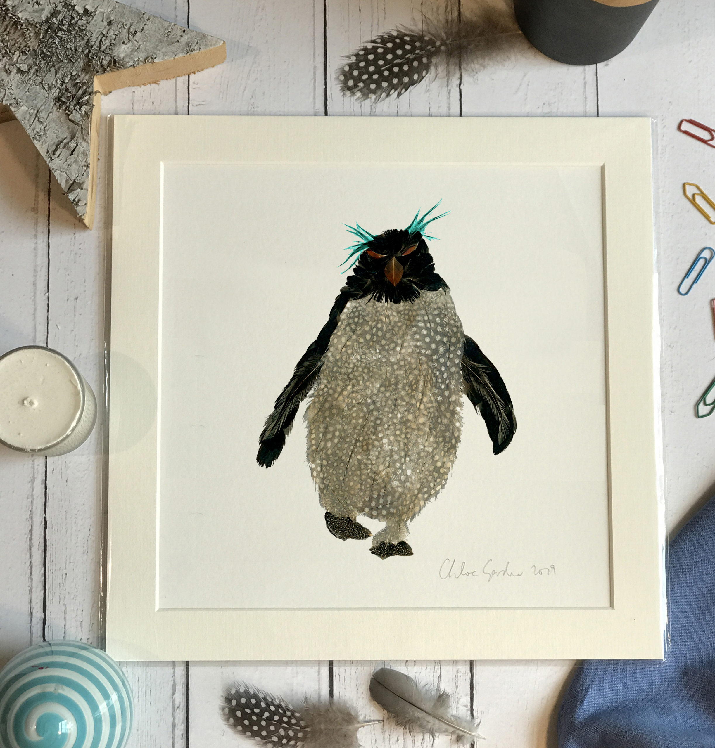 Mini Print - Square in a mount and bag for 12 inch frame - Single rockhopper with mad turquoise hair  (Avail:2 04/26)