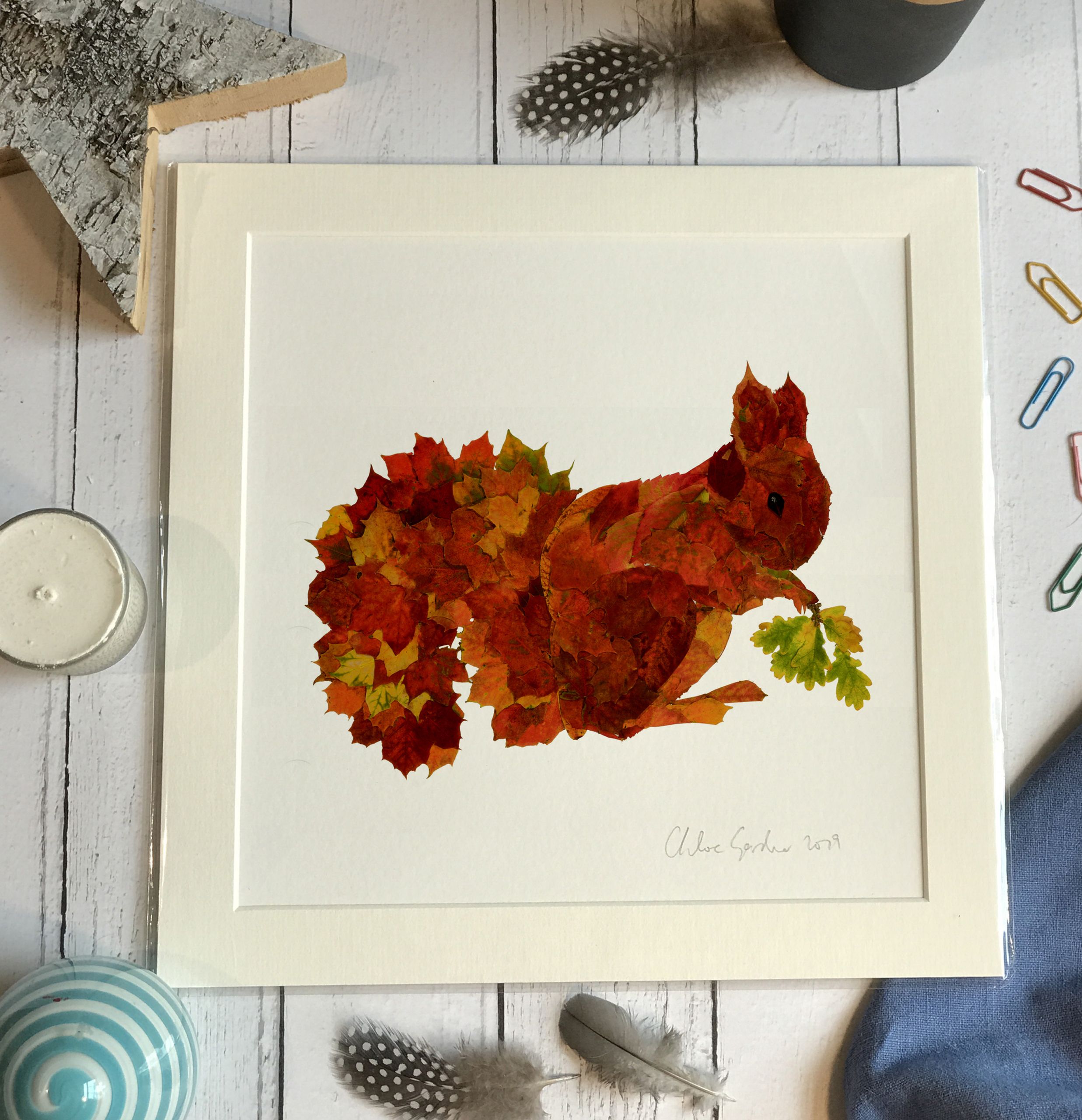 Mini Print - Square in a mount and bag for 8 inch frame - Leaf Squirrel (Avail:2 (04/26)