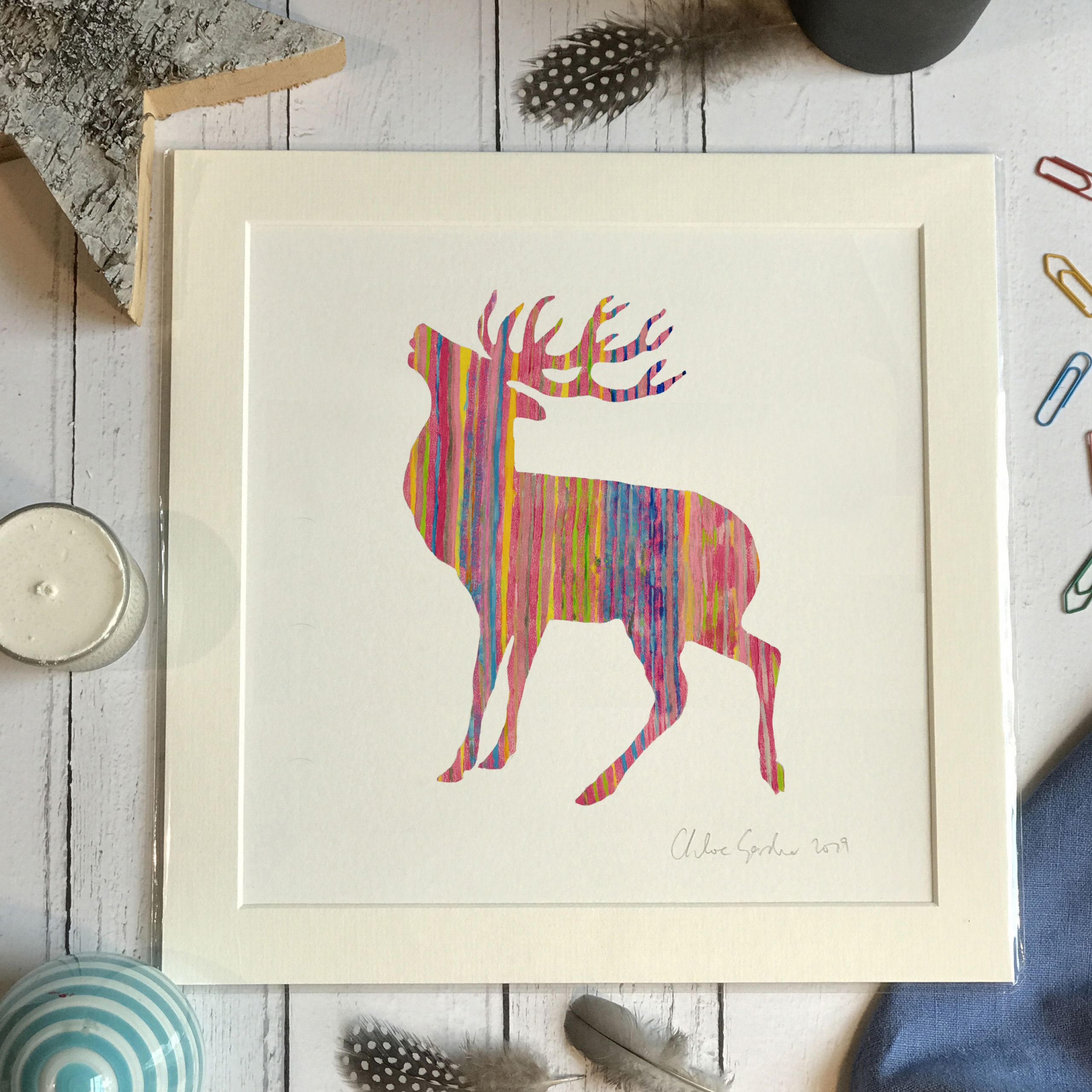 Mini Print - Square in a mount and bag for 8 inch frame - pink stag FL  (Avail:2 04/26)