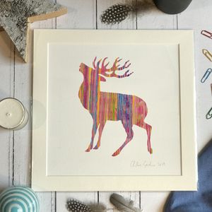 Mini Print - Square in a mount and bag for 8 inch frame - pink stag FL  (Avail:2 04/26)