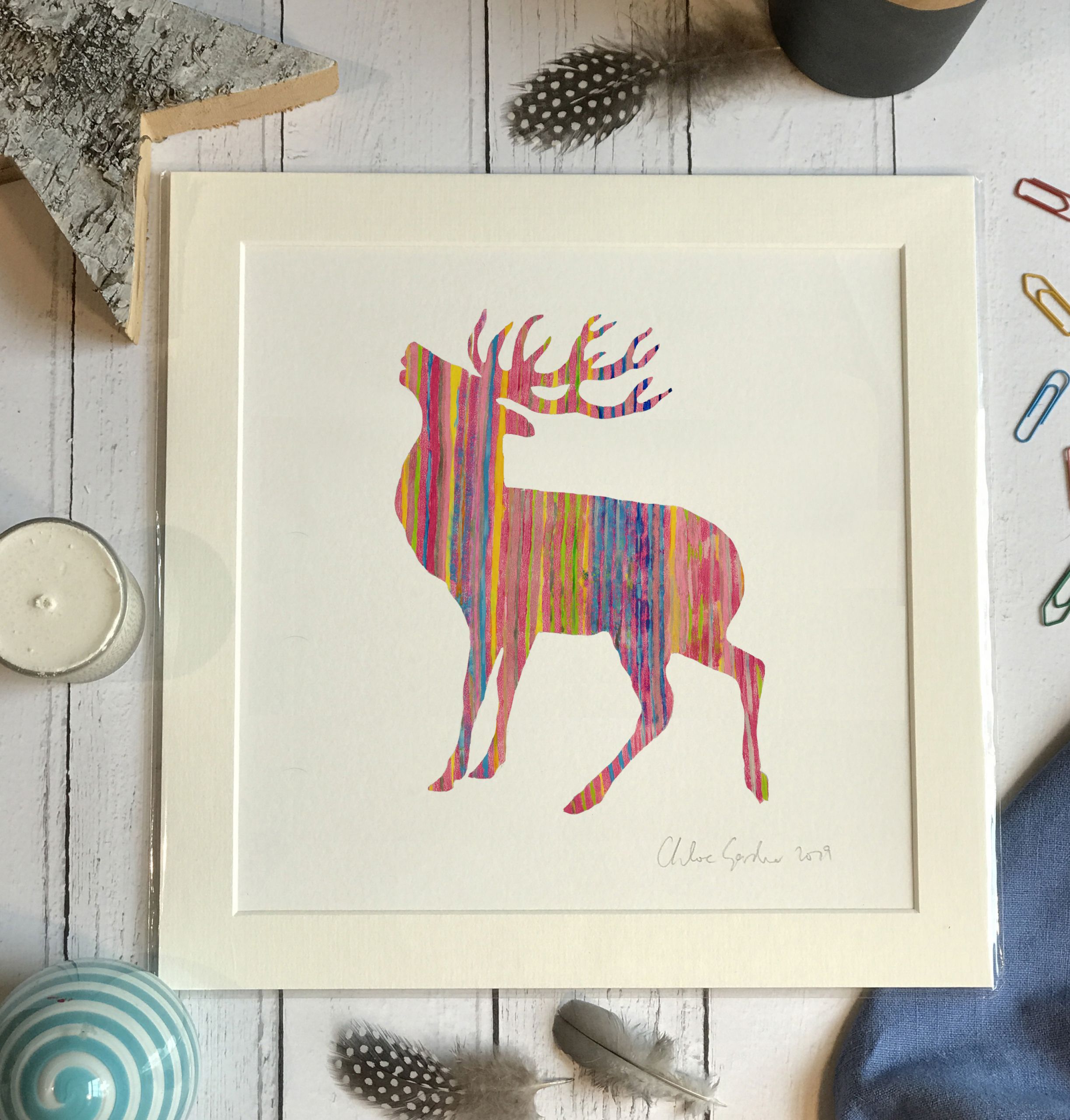 Mini Print - Square in a mount and bag for 8 inch frame - pink stag FL (Avail:2 04/26)