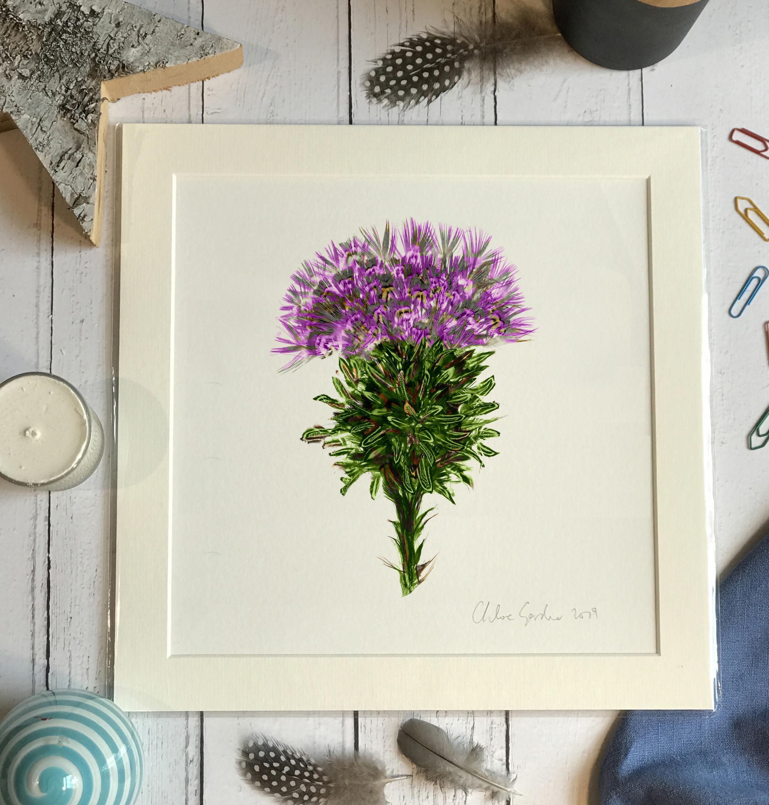 Unframed Print - Square in a mount and bag for 12 inch frame - Thistle (Avail: 1 04/26)