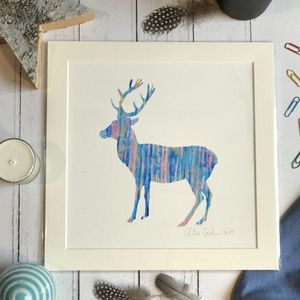 Mini Print - Square in a mount and bag for 8 inch frame - Blue Deer (antlers up above)  (Avail:0 04/26))