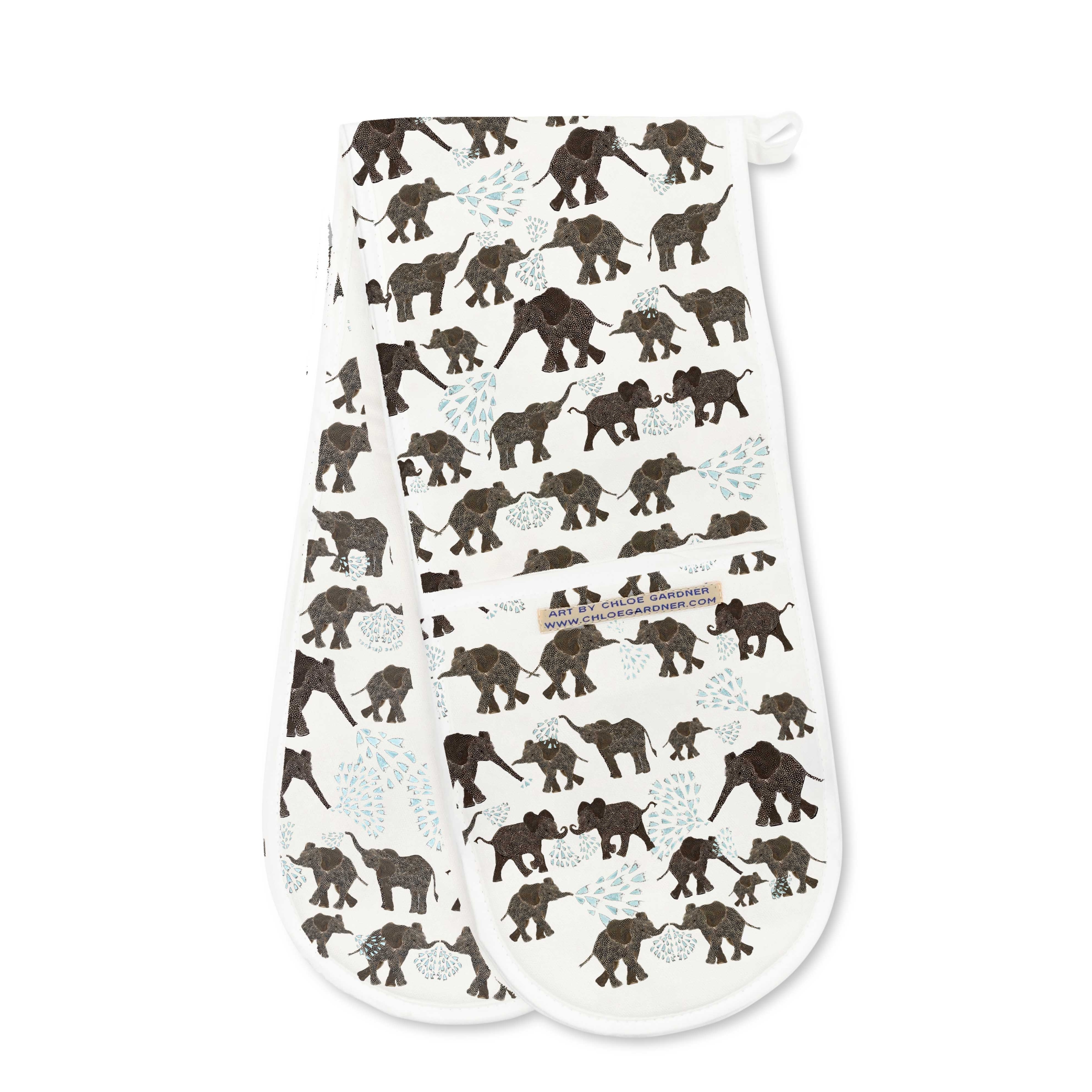 SALE - ONLY 3 LEFT - OVEN GLOVES -  Elephants on White Design - END OF THE LINE