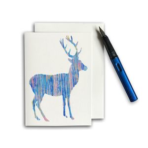 PACK OF THREE - CARD A6 - Blue Deer on White  (Reverse blue deer on back of card)
