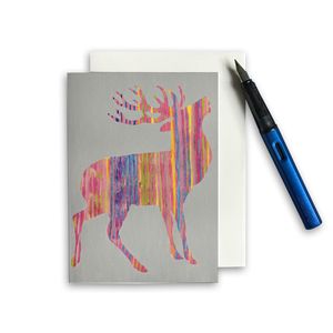 PACK OF THREE - CARD A6 - Pink Stag on Grey