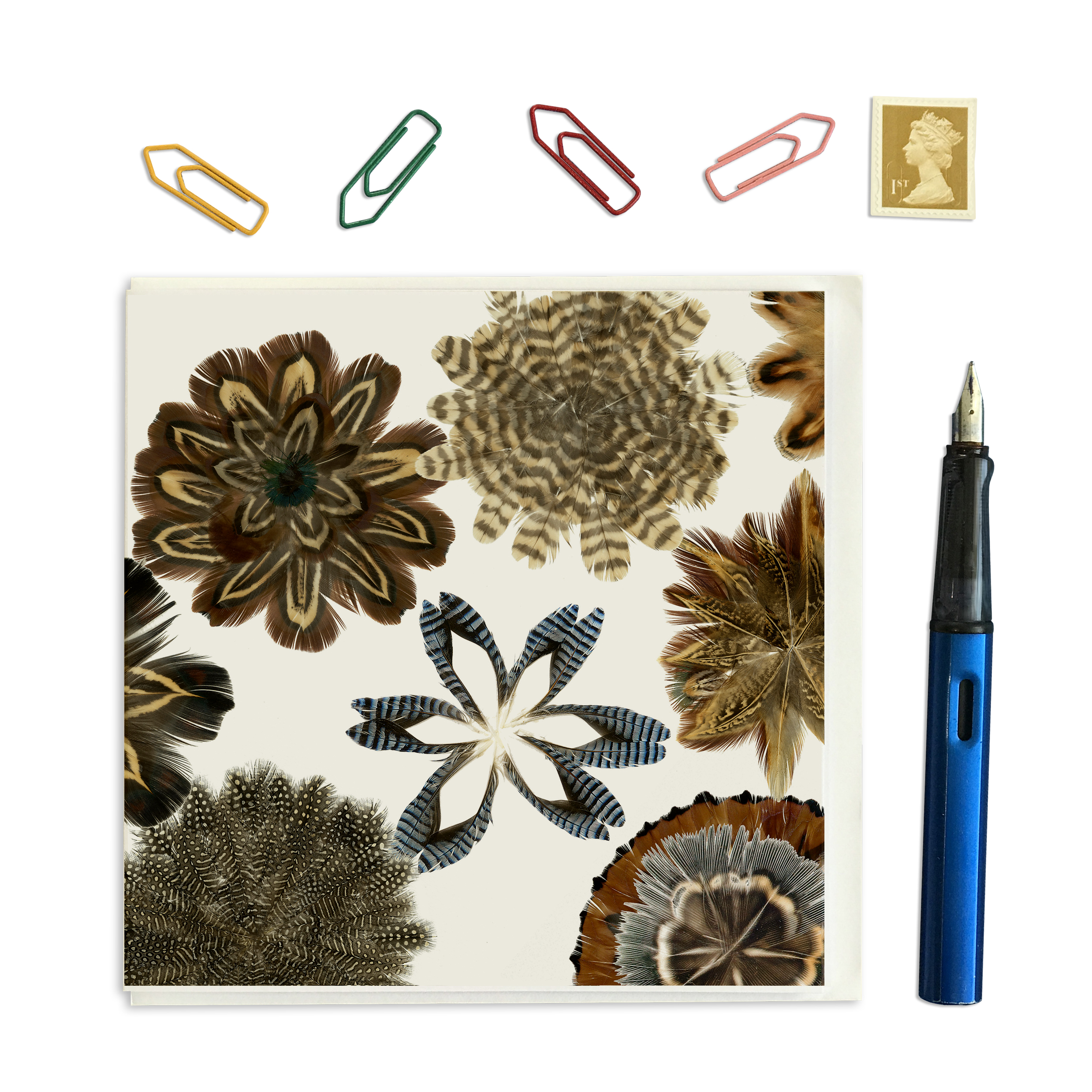 CARD SQUARE- Feather Square no. 2 with a Star