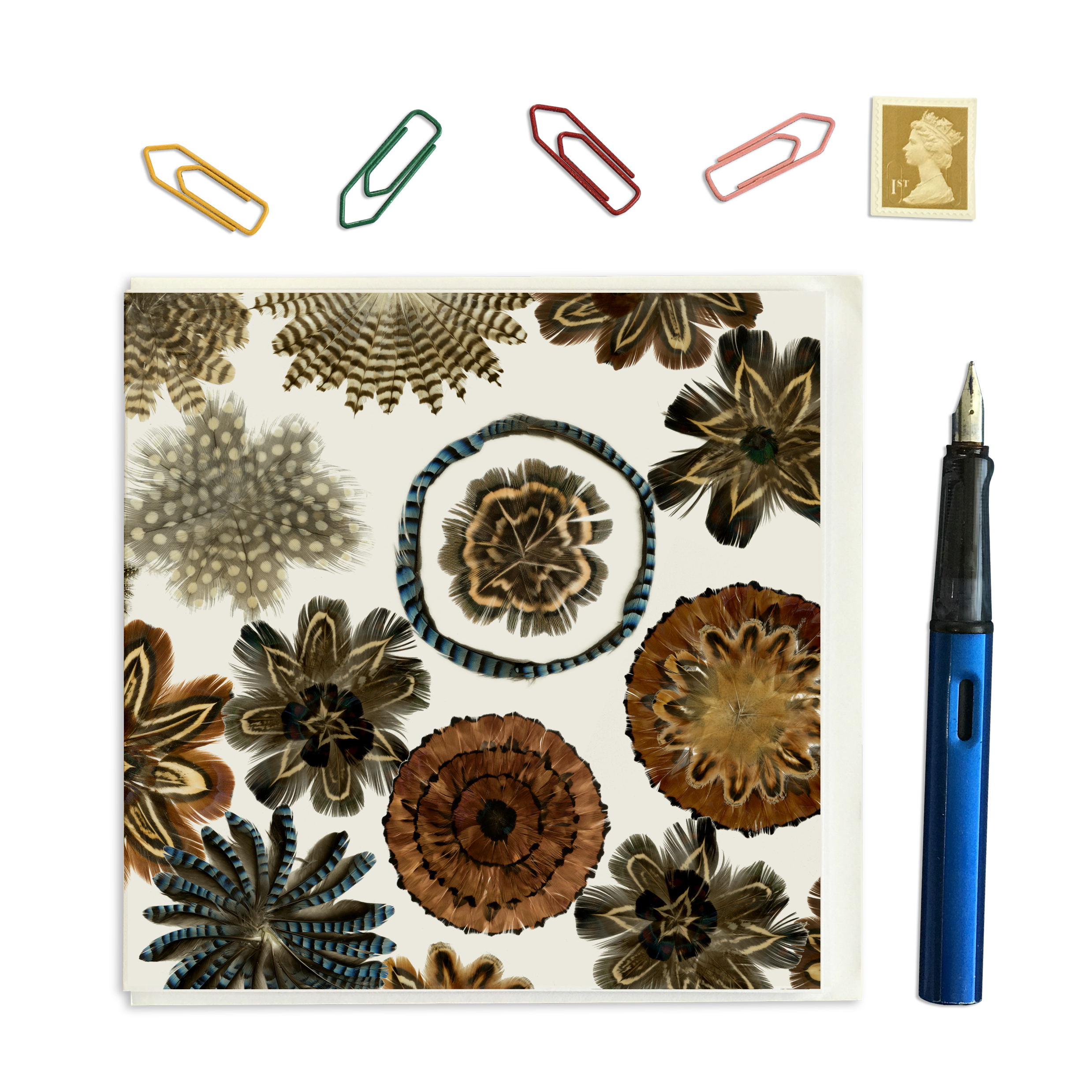 PACK OF THREE - CARD SQUARE - Feather Square no. 4 with a Copper Ball