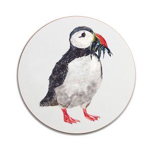 Round Fat Puffin with Fish Design