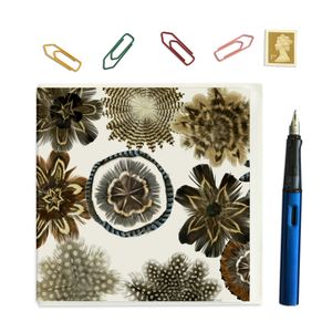 PACK OF THREE - CARD SQUARE - Feather Square no. 1 with a Central blue feather ball