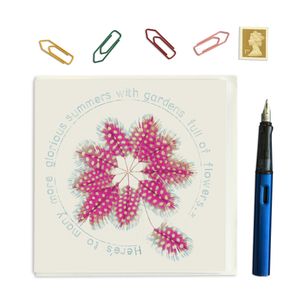 PACK OF THREE - SQUARE CARDS - Here's to many more glorious summers with gardens full of flowers-feather flower card