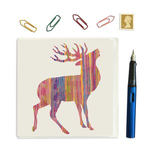 CARD SQUARE - Pink Stag on White