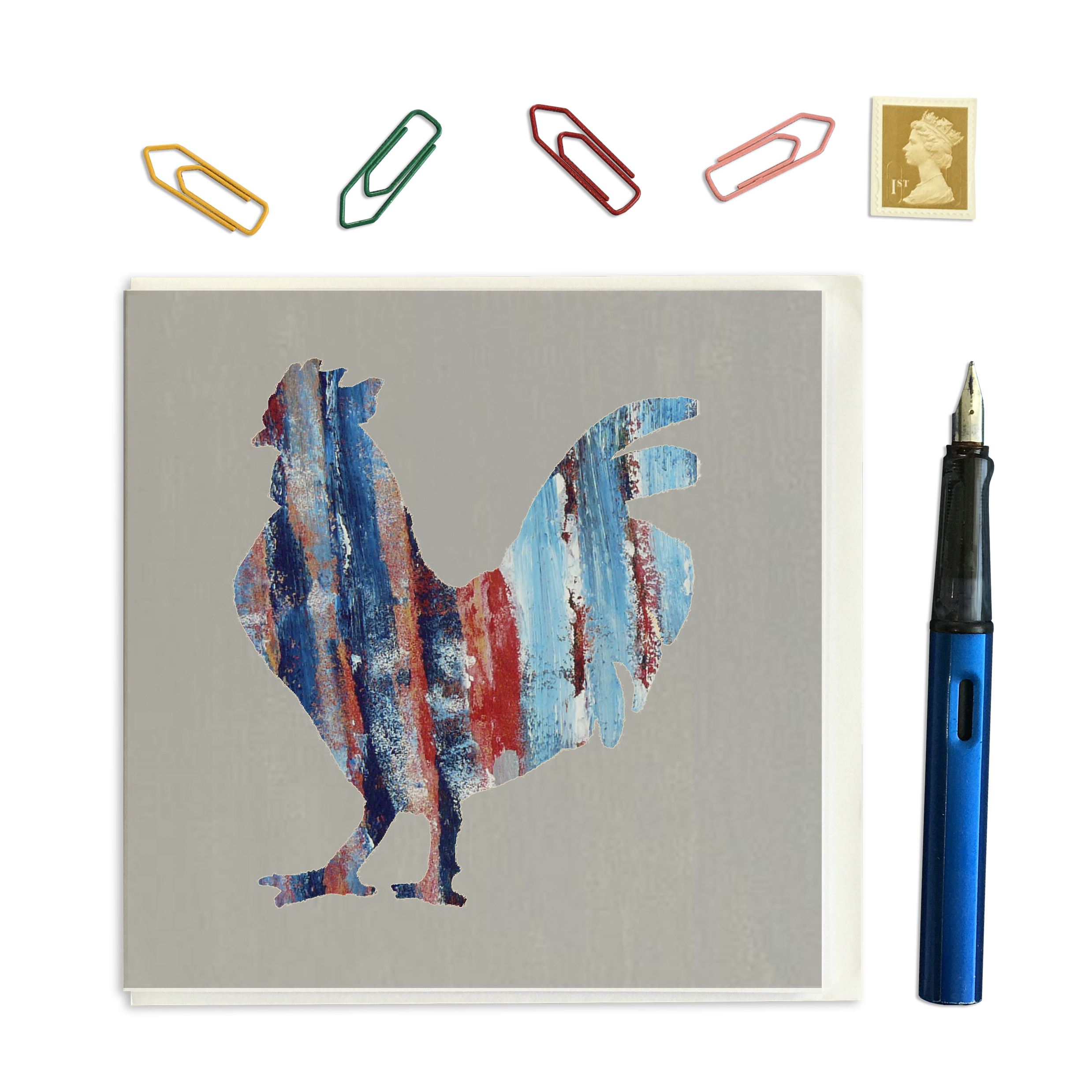 PACK OF THREE - CARD SQUARE - Cockerel on Grey