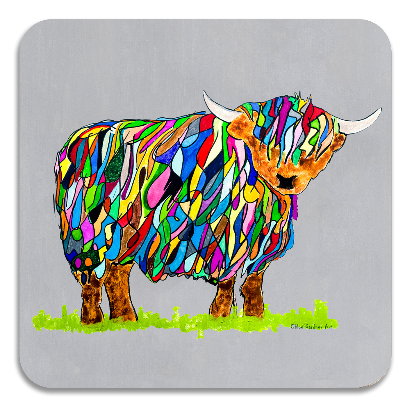 COASTER - Bright Highland Cow Design On Grey