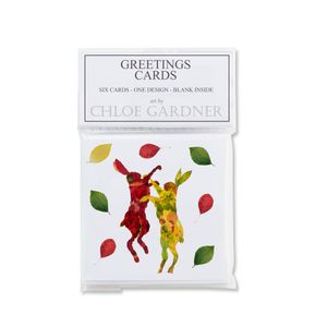 MINI SQUARE CARD PACK - Autumn Leaf Hares design