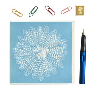 PACK OF THREE - CARD SQUARE - White on Blue Feather Round