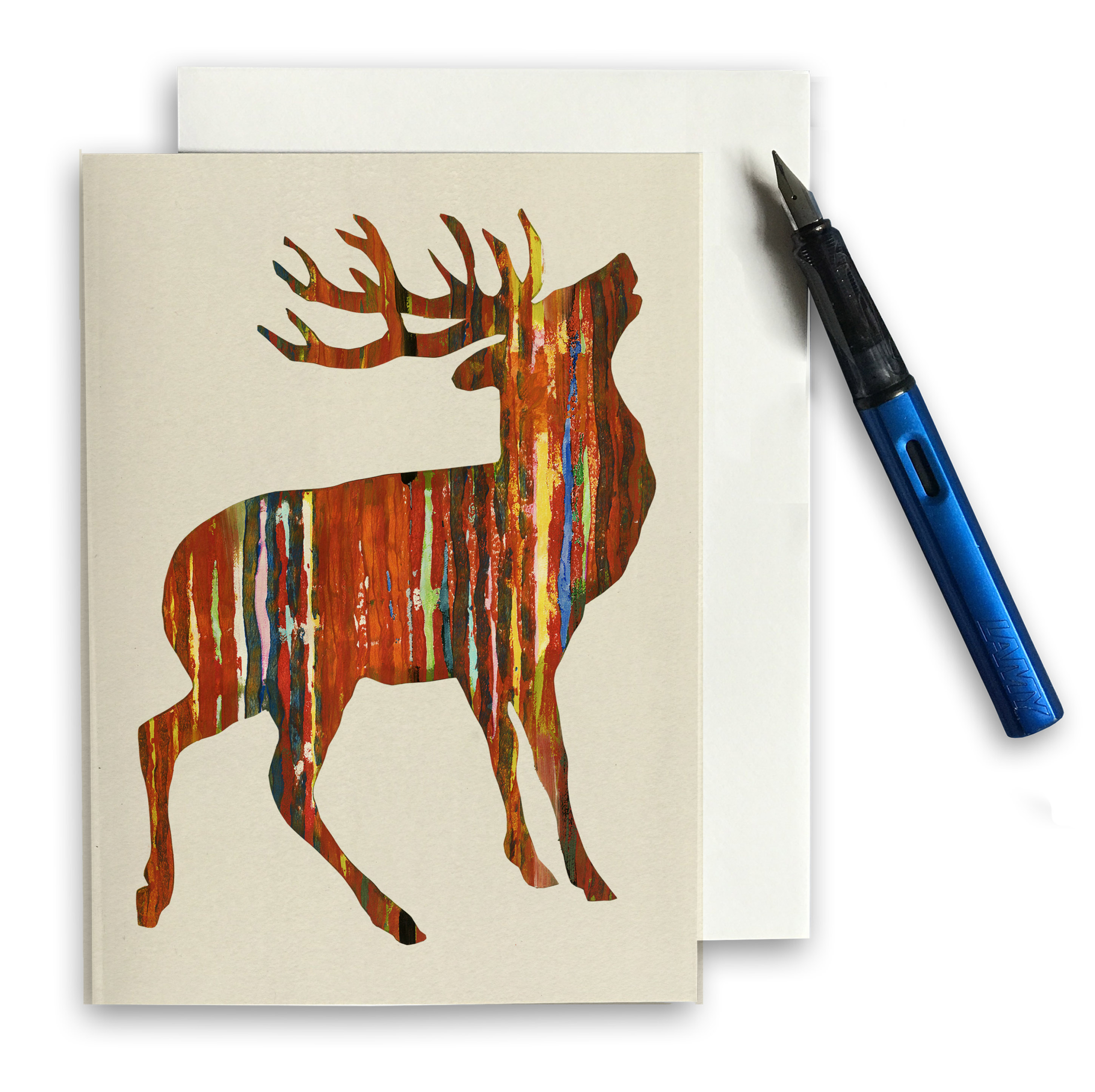 PACK OF THREE - CARD 7X5 - BROWN STAG ON BEIGE
