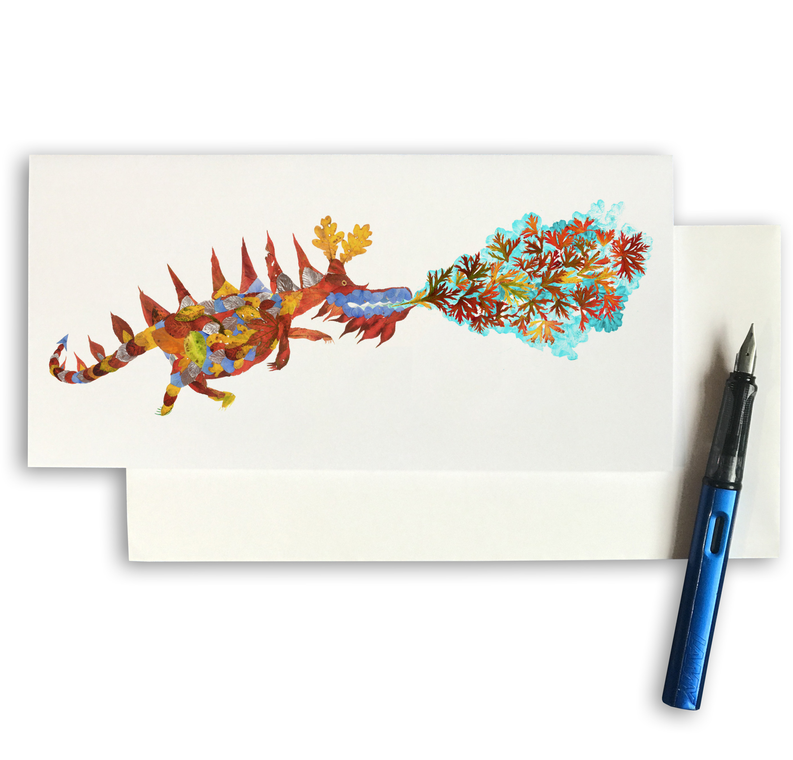 PACK OF THREE - CARD LONG - Leaf Dragon with Fire
