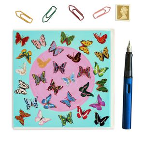 PACK OF THREE - CARD SQUARE - Butterflies on turquoise
