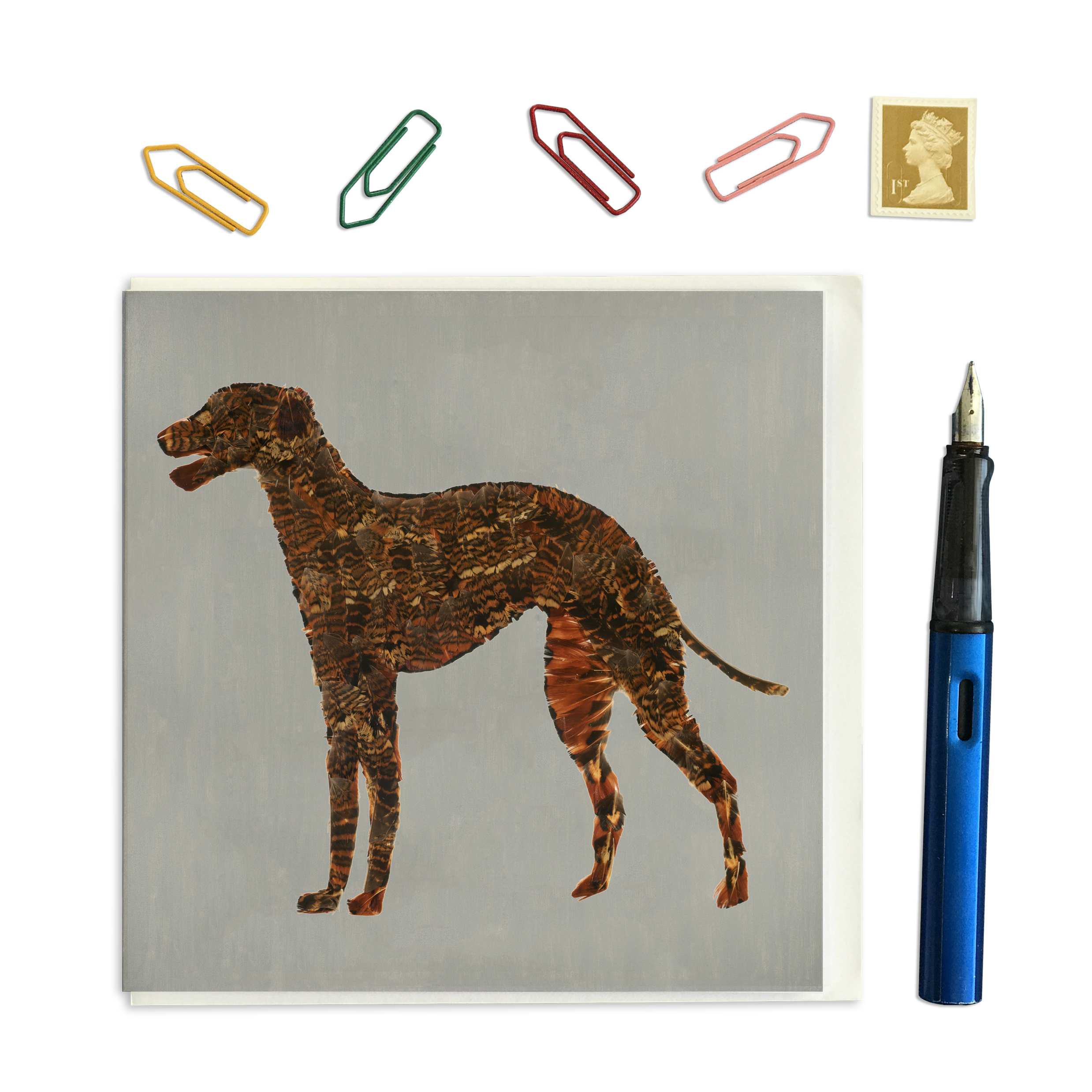 PACK OF THREE - CARD SQUARE - Feather Dog on Grey