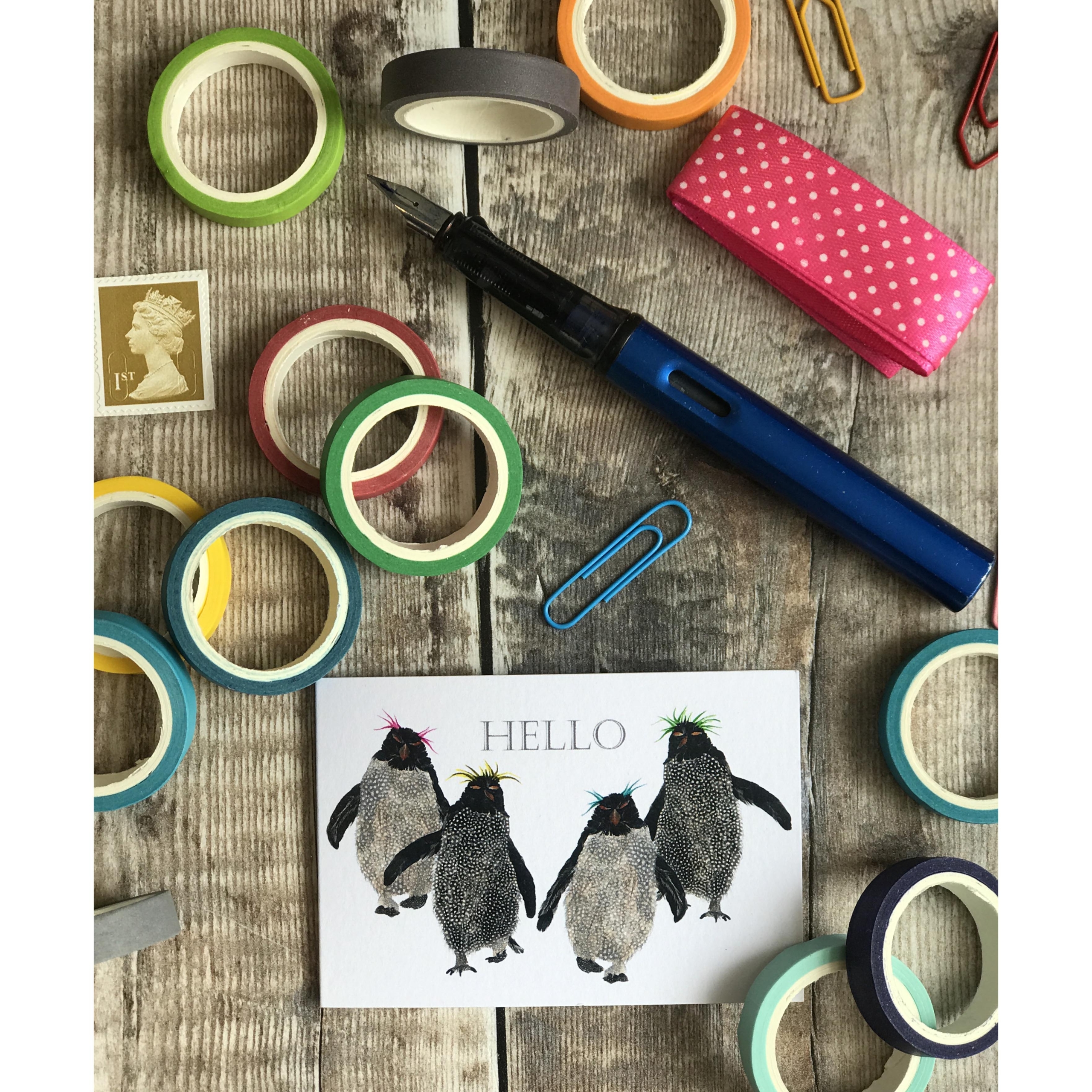 MINI MINI CARD- Rockhopper penguins 'HELLO' PACK OF 5