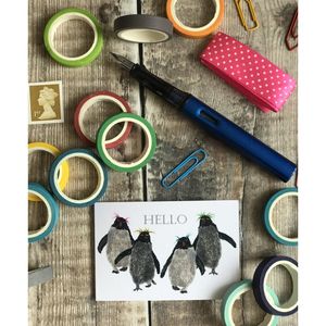 MINI MINI CARD- Rockhopper penguins 'HELLO' PACK OF 5