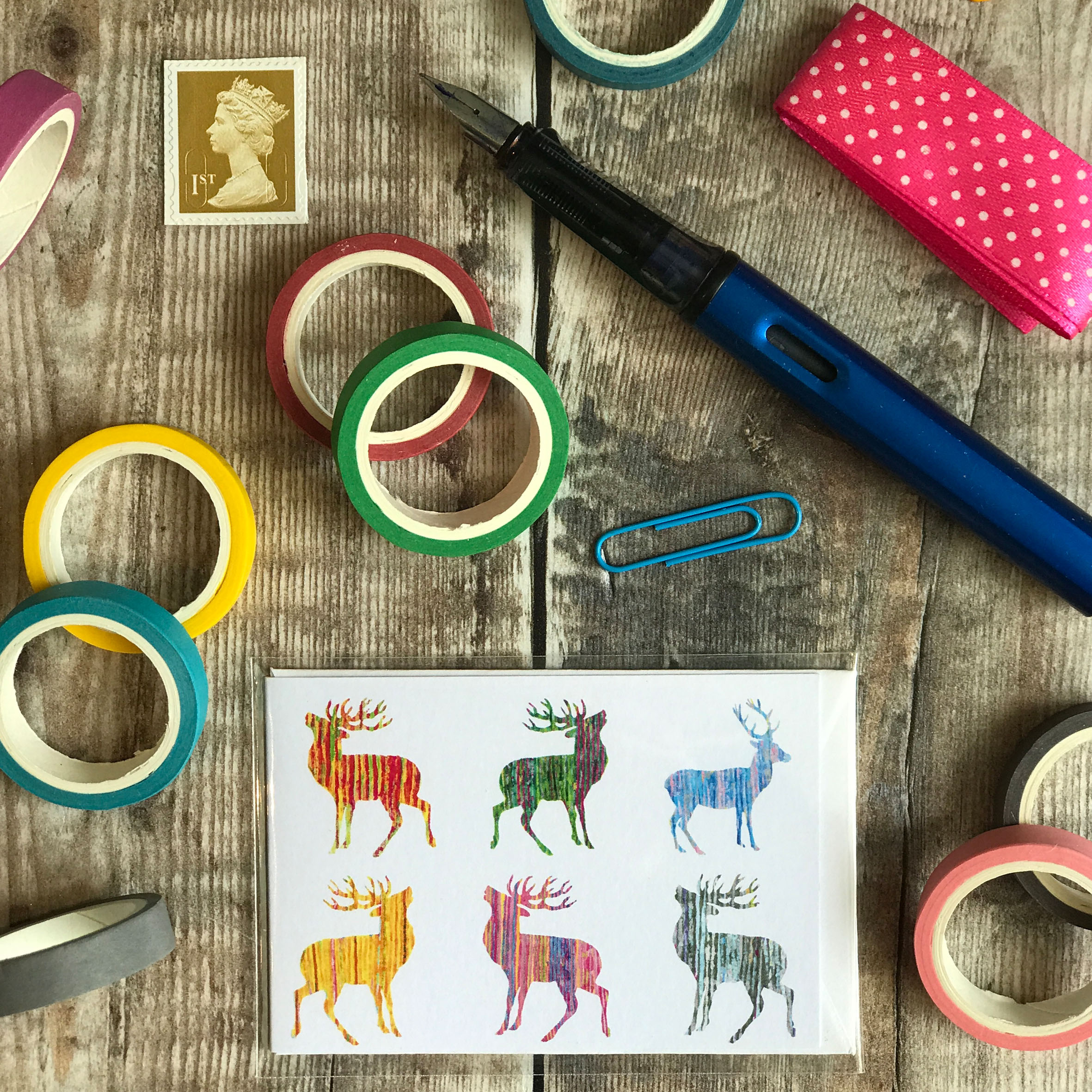 MINI MINI CARD- stags design (includes red stag) PACK OF 5