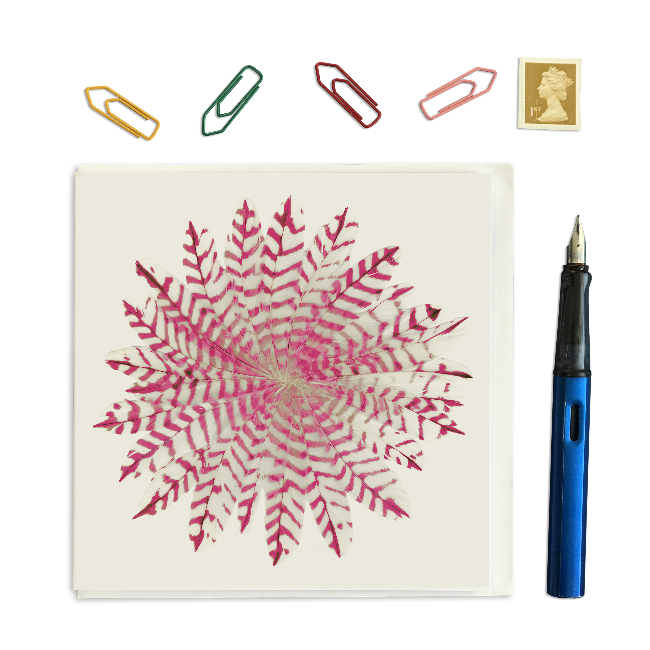 PACK OF THREE - CARD SQUARE - Pink Feather Flake