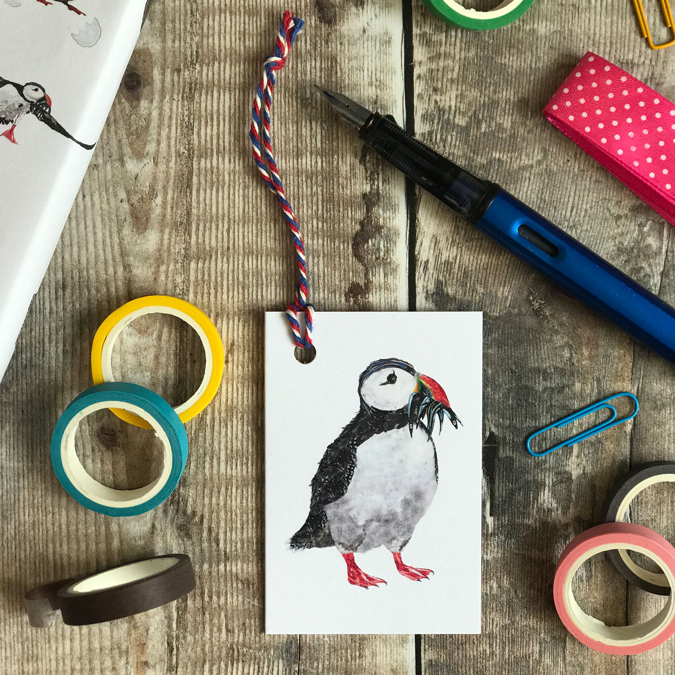 Gift tag - Puffin with fish PACK OF 5