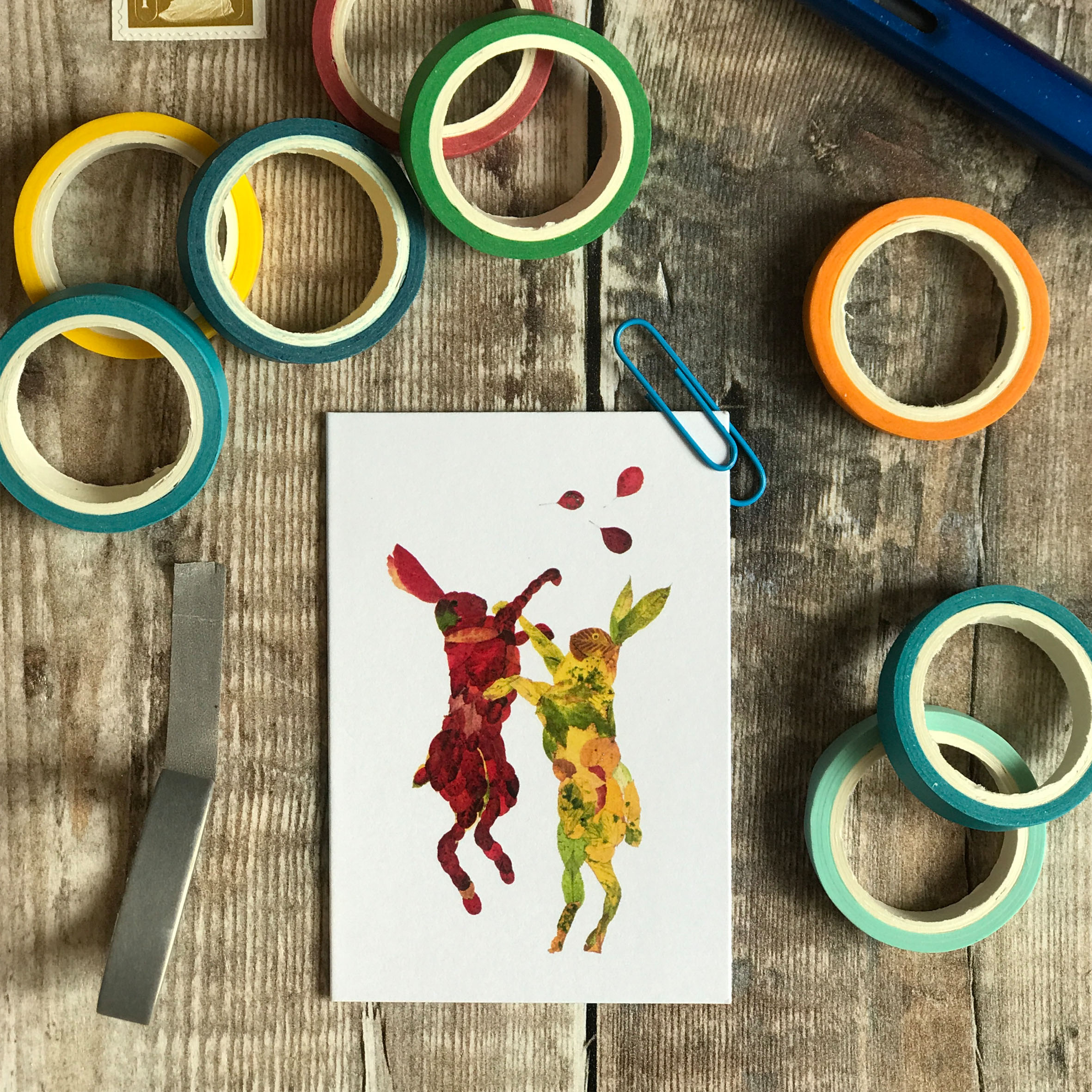 MINI MINI CARD- Boxing leaf hares PACK OF 5